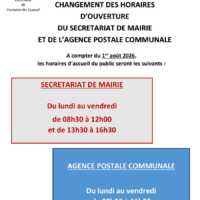 Changement d&rsquo;horaires d&rsquo;ouverture du secrétariat