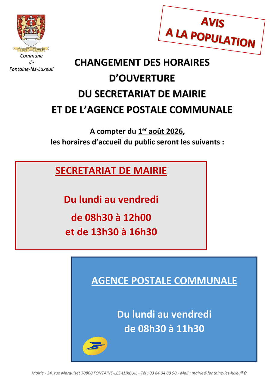 You are currently viewing Changement d&rsquo;horaires d&rsquo;ouverture du secrétariat